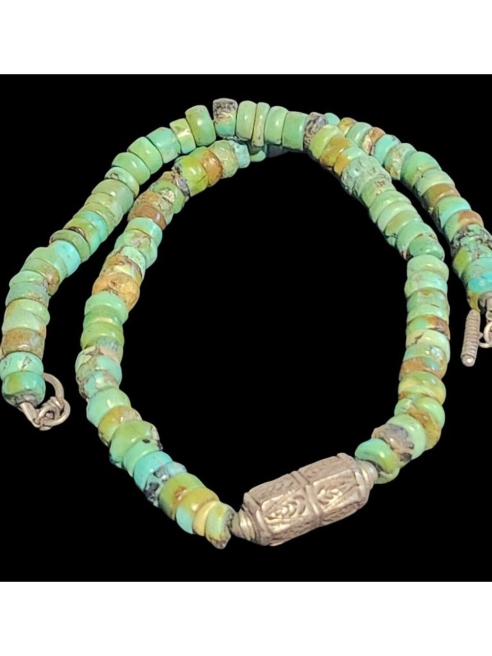 Lot 2 Southwestern Stone Bead Necklaces Blue Green Heishi Boho Toggle - Picture 6 of 6